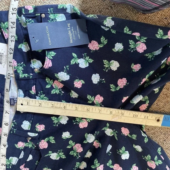 NWT Charter Club Straight Leg Lexington Denim Jeans Floral Women 4 Pocket Floral - Picture 2 of 8
